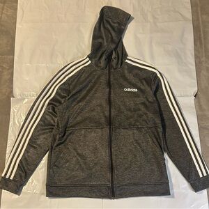 Adidas Mens/Unisex Tech Fleece Full Zip Hoodie Black Heather/White Stripe Size M